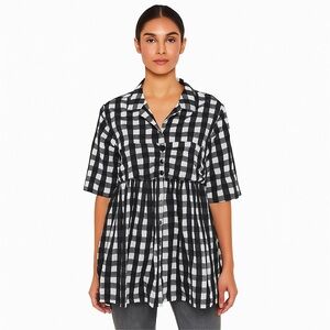 Marques' Almeida Blouse Women's Size Large Plaid Gingham Tunic Black White‎